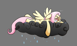 Size: 1500x900 | Tagged: safe, artist:joycall6, fluttershy, g4, cloud, female, goggles, rain, sad, solo