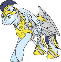 Size: 1988x2036 | Tagged: safe, artist:rusilis, soarin', pegasus, pony, g4, angry, armor, fantasy class, knight, male, shield, simple background, solo, sword, transparent background, vector, warrior, wings