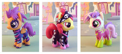 Size: 1024x455 | Tagged: safe, artist:krowzivitch, apple bloom, scootaloo, sweetie belle, g4, the show stoppers, cutie mark crusaders, daily deviation, sculpture, show stopper outfits