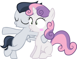 Size: 1022x782 | Tagged: safe, artist:mmdfantage, edit, rumble, sweetie belle, g4, blushing, colt, crush, cute, female, filly, foal, male, ship:rumbelle, shipping, simple background, straight, transparent background