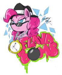 Size: 942x1143 | Tagged: safe, artist:danmakuman, pinkie pie, earth pony, pony, g4, testing testing 1-2-3, bust, female, rapper pie, solo