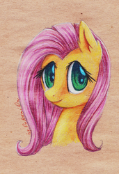 Size: 1852x2701 | Tagged: safe, artist:0okami-0ni, fluttershy, pegasus, pony, g4, female, looking at you, portrait, smiling, solo, traditional art