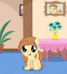 Size: 853x945 | Tagged: safe, artist:avisola, oc, oc only, oc:cream heart, pony, cute, female, filly, open mouth, smiling, solo, younger