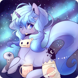 Size: 1900x1900 | Tagged: dead source, safe, artist:inkytophat, princess luna, alicorn, pony, g4, chips, coffee, female, solo