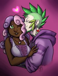 Size: 781x1022 | Tagged: safe, artist:collaredginger, spike, sweetie belle, human, g4, dark skin, female, heart, humanized, male, mohawk, necklace, piercing, ship:spikebelle, shipping, straight, undercut