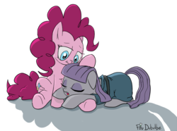 Size: 750x558 | Tagged: safe, artist:foudubulbe, maud pie, pinkie pie, g4, cute, diapinkes, maudabetes, sleeping