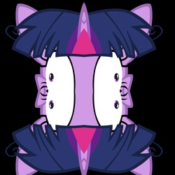 Size: 900x900 | Tagged: safe, twilight sparkle, g4, black background, female, mirrored, nightmare fuel, simple background, solo, unitinu, what has science done, wide eyes