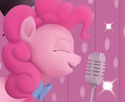 Size: 2509x2058 | Tagged: safe, artist:zippysqrl, pinkie pie, g4, pinkie pride, eyes closed, female, hat, high res, make a wish, microphone, open mouth, profile, scene interpretation, singing, solo, top hat