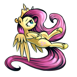 Size: 1500x1500 | Tagged: safe, artist:shovrike, fluttershy, pegasus, pony, g4, testing testing 1-2-3, celestia's crown, crown, fake horn, female, jewelry, mare, regalia, shylestia, simple background, solo, white background