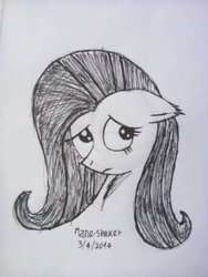 Size: 774x1032 | Tagged: safe, artist:mane-shaker, fluttershy, g4, female, monochrome, solo, traditional art