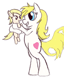 Size: 303x365 | Tagged: safe, artist:woox, oc, oc only, oc:aryanne, oc:dizzy cream, aryanbetes, blonde, cute, female, flockmod, foal, holding up, infant, mother