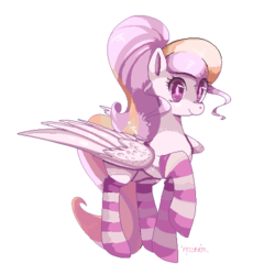 Size: 500x500 | Tagged: safe, artist:felynea, oc, oc only, oc:cuddle bug, pegasus, pony, clothes, socks, solo, striped socks