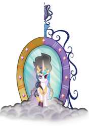 Size: 4564x6480 | Tagged: safe, artist:thecheeseburger, idw, king sombra, princess celestia, alicorn, pony, g4, reflections, spoiler:comic, absurd resolution, alternate design, alternate hairstyle, alternate universe, evil celestia, evil counterpart, folded wings, good and evil, horn, idw showified, magic mirror, mirror, mirror universe, show accurate, simple background, smoke, transparent background, vector, wings, wings down