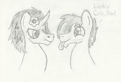 Size: 721x487 | Tagged: safe, artist:crunchpony, king sombra, oc, g4, cute, gay, male, monochrome, traditional art