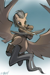 Size: 700x1050 | Tagged: safe, artist:noben, oc, oc only, pegasus, pony, crossbow, flying, solo