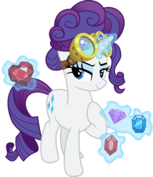 Size: 5643x6500 | Tagged: dead source, safe, artist:theshadowstone, rarity, pony, unicorn, g4, absurd resolution, alternate hairstyle, chaos emerald, female, fire ruby, gem, glowing horn, goggles, horn, magic, rupee, simple background, solo, sonic the hedgehog (series), telekinesis, transparent background, vector