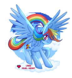Size: 857x931 | Tagged: safe, artist:ladypixelheart, rainbow dash, pegasus, pony, g4, cloud, cloudy, female, flying, rainbow, simple background, solo, transparent background