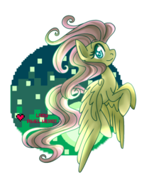 Size: 820x975 | Tagged: safe, artist:ladypixelheart, fluttershy, pegasus, pony, g4, female, flying, graphic tee, partial background, solo
