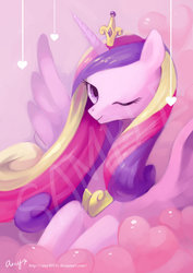 Size: 600x846 | Tagged: safe, artist:amy30535, princess cadance, g4, female, heart, looking at you, sample, solo, wink, wip