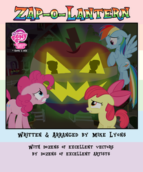 Size: 900x1080 | Tagged: safe, artist:lister-of-smeg, apple bloom, pinkie pie, rainbow dash, earth pony, pegasus, pony, comic:zap-o-lantern, g4, comic, cover, female, filly, mare, sweet apple acres, zap apple