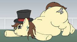 Size: 1900x1050 | Tagged: safe, artist:pitpone, oc, oc only, oc:pit pone, ask, fallen, fat, grand national, gravy, gravy boat, hat, obese, race, running, solo, top hat, tumblr