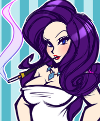 Size: 600x727 | Tagged: safe, artist:juurikun, rarity, human, g4, cigarette, cigarette holder, cleavage, female, humanized, looking at you, smoking, solo, tight clothing