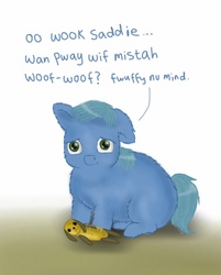 Size: 689x857 | Tagged: safe, artist:waggytail, fluffy pony, drool, hugbox, solo, toy
