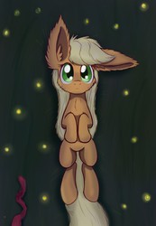 Size: 900x1300 | Tagged: safe, artist:heir-of-rick, applejack, g4, ear fluff, female, impossibly large ears, loose hair, lying, on back, solo