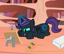 Size: 698x588 | Tagged: safe, artist:gardboyz-productions, oc, oc only, oc:nyx, alicorn, pony, alicorn oc, cute, drawing, golden oaks library, library, marker, nyxabetes, paper, solo