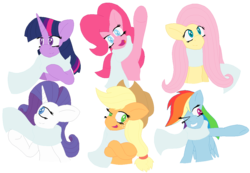 Size: 1190x822 | Tagged: safe, artist:thelunarmage, applejack, fluttershy, pinkie pie, rainbow dash, rarity, twilight sparkle, g4, clothes, mane six, scarf, simple background, transparent background