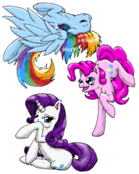 Size: 900x1131 | Tagged: safe, artist:brushdrop, pinkie pie, rainbow dash, rarity, earth pony, pegasus, pony, unicorn, g4, eyes closed, open mouth, simple background, transparent background