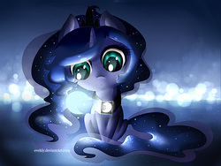 Size: 1200x900 | Tagged: safe, artist:evehly, princess luna, alicorn, pony, g4, chibi, female, sitting, solo