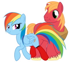 Size: 750x660 | Tagged: safe, artist:karmadash, big macintosh, rainbow dash, earth pony, pony, g4, :t, bedroom eyes, blushing, clothes, looking back, male, seduction, seductive, ship:rainbowmac, shipping, simple background, smiling, socks, stallion, straight, tail seduce, transparent background, trotting