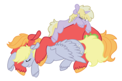 Size: 1024x685 | Tagged: safe, artist:fudge-butts, big macintosh, derpy hooves, dinky hooves, earth pony, pony, g4, male, pony pile, ship:derpymac, shipping, sleeping, stallion, straight