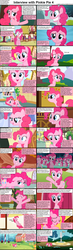 Size: 1282x4375 | Tagged: safe, gummy, pinkie pie, earth pony, pony, comic:celestia's servant interview, g4, caption, comic, female, floppy ears, grin, happy, interview, mare, ponyville, solo