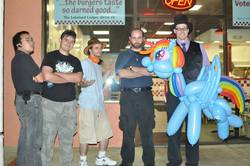 Size: 960x637 | Tagged: safe, artist:noordinaryballoonman, rainbow dash, human, g4, balloon animal, five guys, irl, irl human, photo