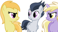 Size: 666x366 | Tagged: safe, artist:dreamcasterpegasus, dinky hooves, noi, rumble, earth pony, pegasus, pony, unicorn, g4, female, horn, male, mare, nose wrinkle, older, older dinky hooves, older noi, older rumble, stallion, teenager