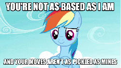 Size: 576x324 | Tagged: safe, screencap, rainbow dash, g4, testing testing 1-2-3, animated, female, image macro, meme, solo