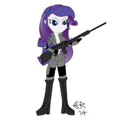 Size: 868x921 | Tagged: dead source, safe, artist:ekimelrico, rarity, equestria girls, g4, boots, female, hunter, konami, metal gear, metal gear solid, sniper wolf, solo, weapon