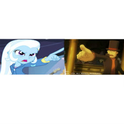 Size: 767x767 | Tagged: safe, trixie, equestria girls, g4, my little pony equestria girls: rainbow rocks, bad cropping, objection, professor layton, so much white space