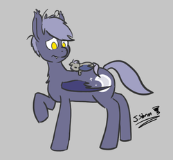 Size: 559x516 | Tagged: safe, artist:jeremystorm, oc, oc only, oc:moonshine, oc:stardust, bat pony, pony, baby, baby pony, colt, eyes closed, fangs, looking back, male, mother and son, offspring, ponies riding ponies, raised hoof, riding, simple background, sleeping, smiling