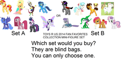 Size: 2104x1060 | Tagged: safe, applejack, babs seed, bulk biceps, cheese sandwich, coco pommel, discord, king sombra, mane-iac, maud pie, pinkie pie, princess luna, rarity, soarin', sunset shimmer, sweetie belle, twilight sparkle, earth pony, pony, g4, applejewel, future twilight, pinkamena diane pie, text, toy