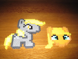 Size: 1600x1200 | Tagged: safe, applejack, derpy hooves, pegasus, pony, g4, female, mare, perler beads