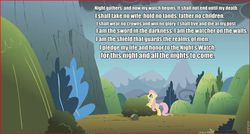 Size: 960x514 | Tagged: safe, edit, edited screencap, screencap, fluttershy, dragonshy, g4, my little pony: friendship is magic, female, game of thrones, image macro, meme, quote, solo, speech, wall, wall of text