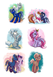 Size: 1768x2568 | Tagged: safe, artist:yulyeen, starsong, twilight sparkle, oc, oc:silver needles, oc:zephyr, alicorn, pony, g3, g4, canon x oc, female, mare, smugdash, starry eyes, twilight sparkle (alicorn), twiphyr, wingding eyes