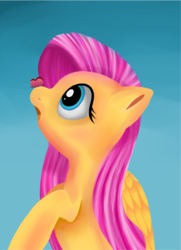 Size: 512x706 | Tagged: safe, artist:whimsicalmachines, fluttershy, butterfly, pegasus, pony, g4, female, gradient background, mare, solo