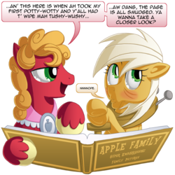 Size: 1000x1000 | Tagged: safe, big macintosh, goldie delicious, earth pony, pony, g4, accent, female, male, mare, photo album, role reversal, squick, stallion, voice actor joke, y'all