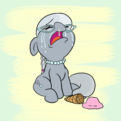 Size: 1000x1000 | Tagged: safe, artist:midnight-wizard, silver spoon, earth pony, pony, g4, crying, cute, eyes closed, female, floppy ears, ice cream, open mouth, sad, silverbetes, sitting, snot, solo