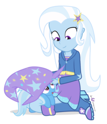 Size: 750x870 | Tagged: safe, artist:dm29, trixie, human, equestria girls, g4, cute, diatrixes, duality, duo, female, filly, filly trixie, hat, highrollerhydra started the murders, human ponidox, julian yeo is trying to murder us, pony pet, simple background, transparent background, younger