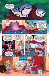 Size: 636x978 | Tagged: safe, idw, official comic, owlowiscious, spike, twilight sparkle, alicorn, bird, dragon, owl, pony, friends forever #4, g4, my little pony: friends forever, spoiler:comic, comic, day, female, golden oaks library, idw advertisement, male, mare, preview, speech bubble, twilight sparkle (alicorn)